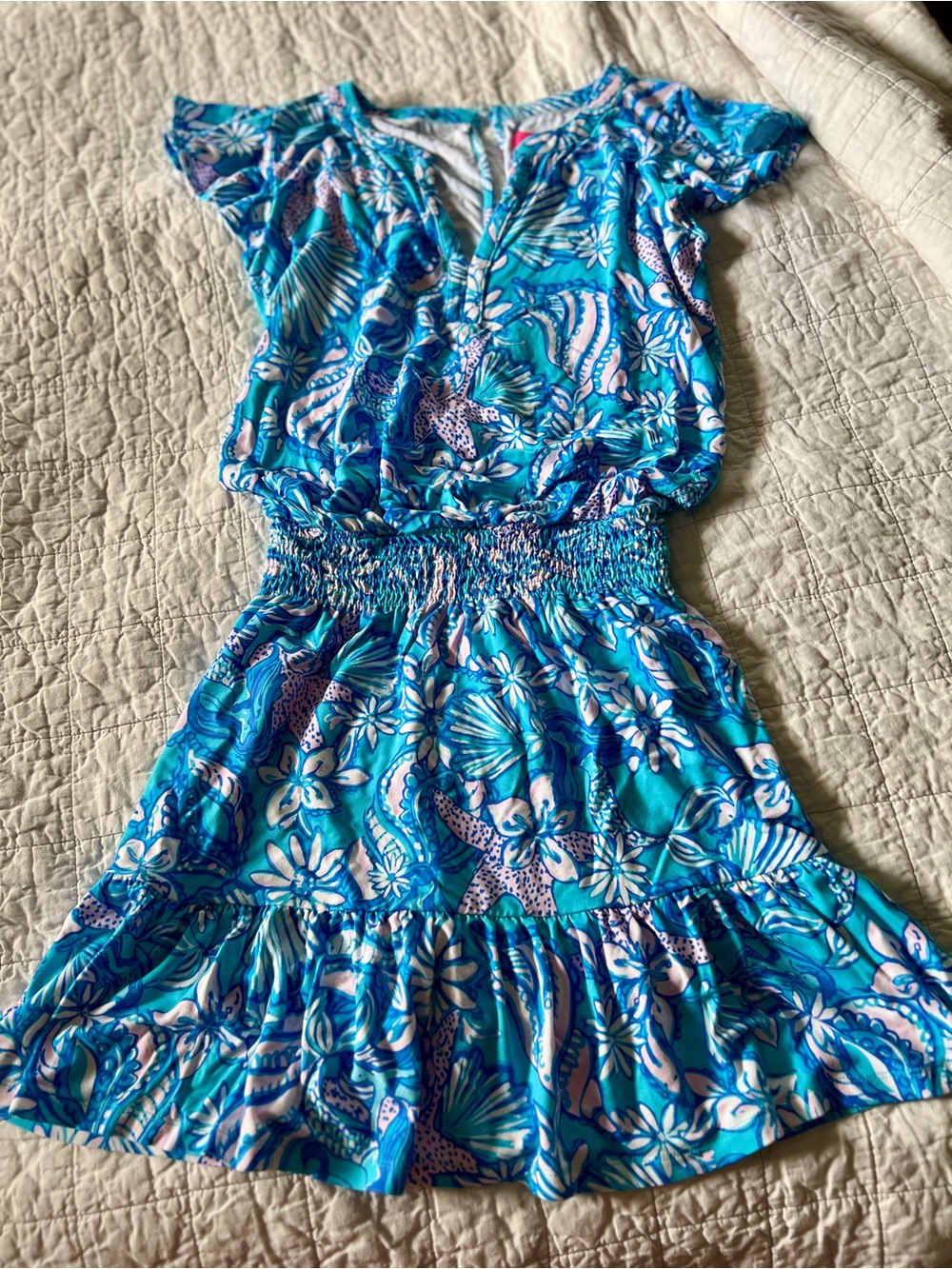 Lilly Pulitzer Blue and Light Pink Tropical Print Romper